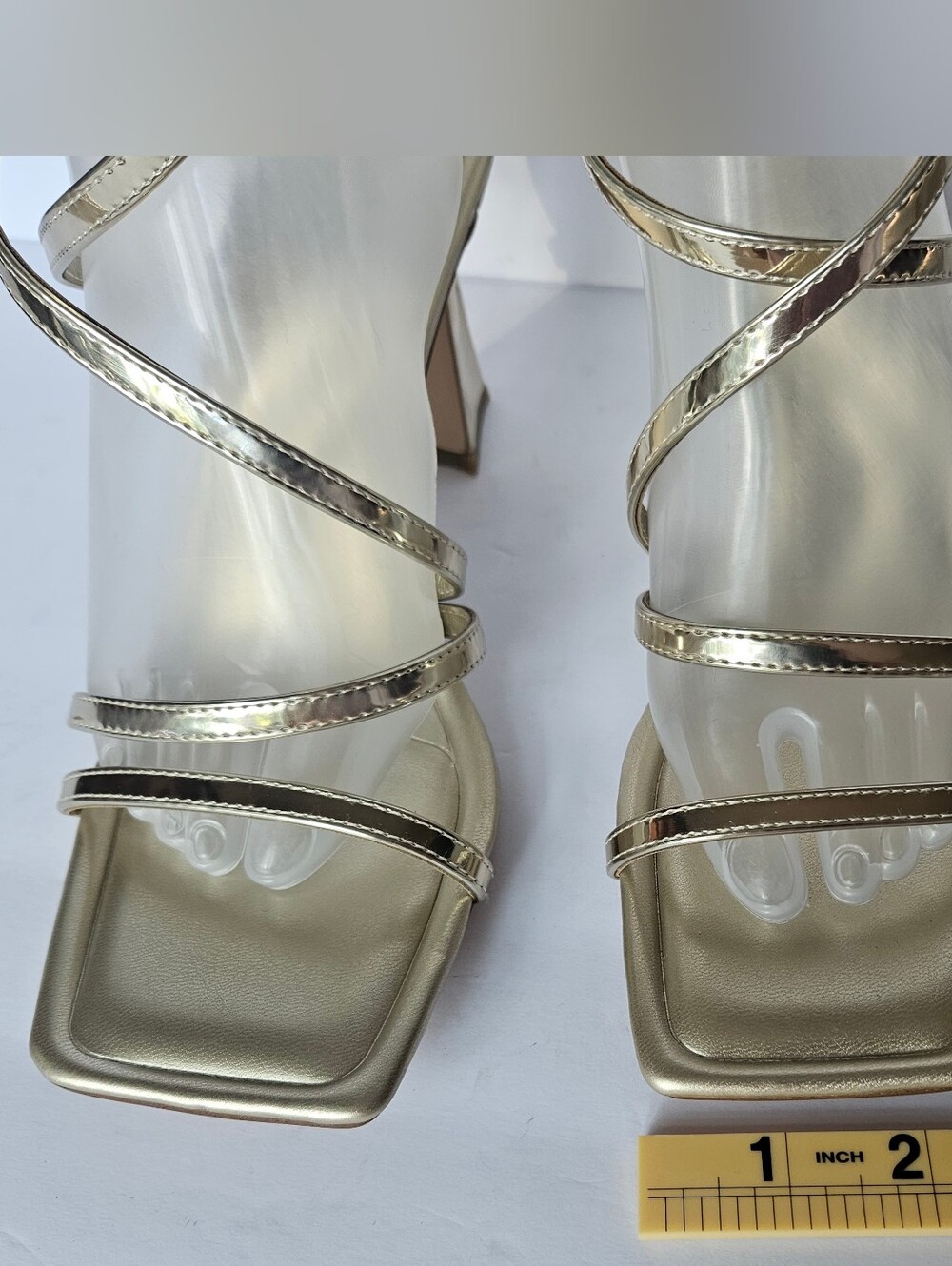 Marc Fisher Mahima Gold Strappy Heeled Sandals Square Toe Women's Size 10M - Picture 14 of 15